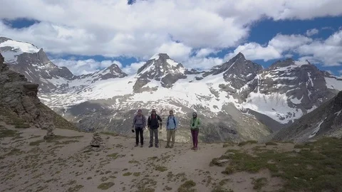 Tourists on a pass in the Alps Stock Footage 114356278