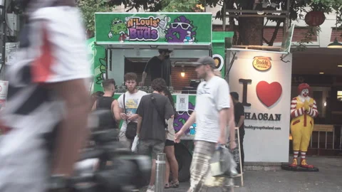 Tourists queue up to buy cannabis. Stock Footage 201211847