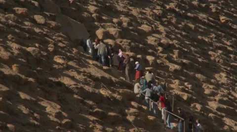 Tourists queue to enter Great Pyramid at Giza, Egypt Video stock 55219765