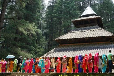 Tourists queue, Hadimba Temple, Manali, Himachal Pradesh, India, Asia Indi... Stock Photos