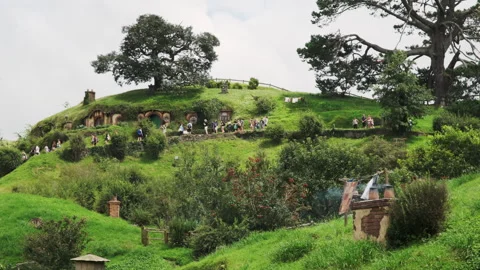 Tourists queuing to explore Bag End at t... | Stock Video | Pond5
