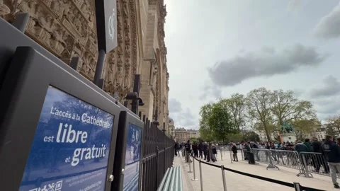 Tourists queuing to visit Notre-Dame Cathedral in Paris Stock Footage 337783166
