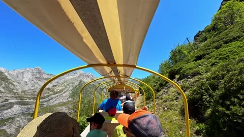Tourists Riding Open Mountain Train Through Artouste Pyrenees Stock Footage 341542799