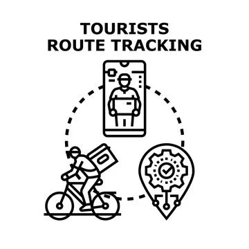 Tourists route tracking delivery navigation mobile application Illustrazione stock