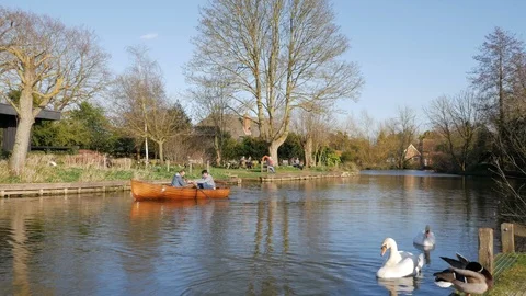 Tourists rowing on the River Stour - Dedham Vale and Stour Valley Stock Footage 105268739