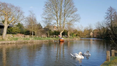 Tourists rowing on the River Stour - Dedham Vale and Stour Valley Stock Footage 105269034