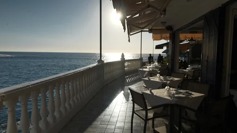Tourists Seafront Bar Restaurant La Caleta Tenerife Spain Slow Motion Stock Footage 104396282