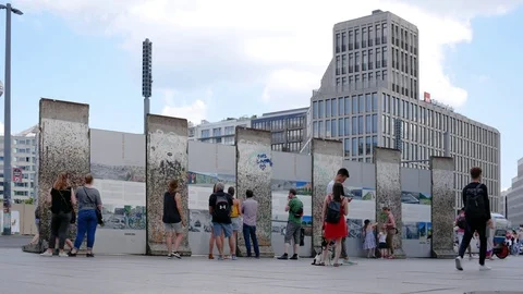 Tourists At A Section of The Wall At Potsdamer Platz In Berlin, Germany Stock Footage 98009050