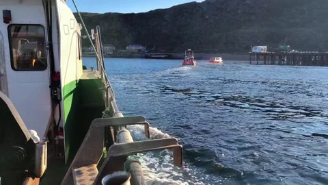 Tourists on the ship bow deck of the Kola Bay Boat Trip. Video stock 297469871