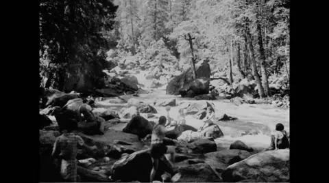 Tourists at Sierra Trail in Yosemite National Park Stock Footage