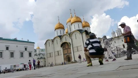 Tourists sightseeing Moscow Kremlin Stock Footage 69236358