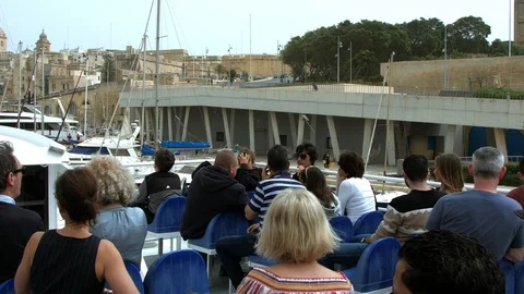 Tourists on the sightseeing ship. Malta Stock Footage 89135009
