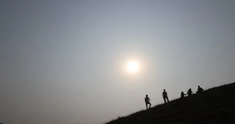 Tourists Silhouette on the Hill Stock Footage 340135206