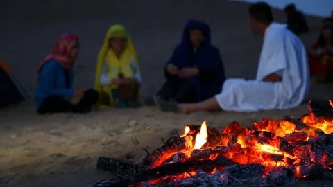 Tourists sitting around the campfire Vídeos de archivo 88336142