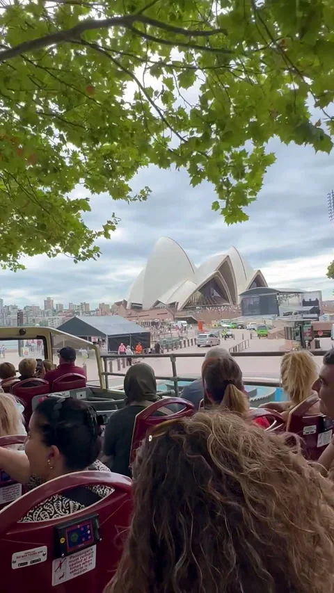 Tourists sitting on an open-top sightseeing bus Video stock 313157933