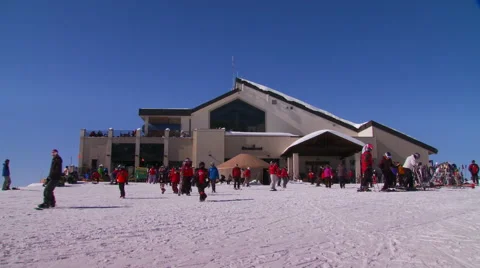 Tourists at ski resort Stock Footage 57814744