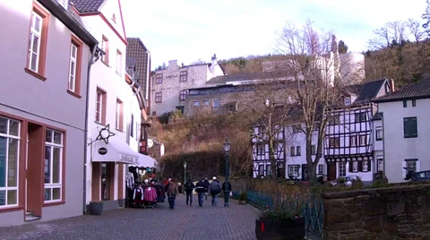 Tourists in the small German town Bad Munstereifel. Stock Footage 34132071