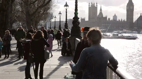 Tourists at southbank london Stock Footage