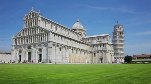 Tourists on Square of Miracles visiting Leaning Tower in Pisa, Italy Stock Footage 50990392