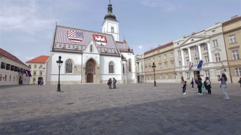 Tourists on the St. Mark's square, Zagreb Stock Footage 37335143