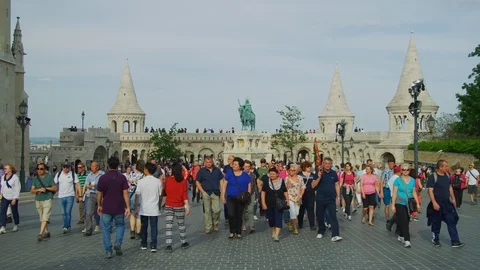 Tourists at St. Stephen Statue Stock Footage 99795438