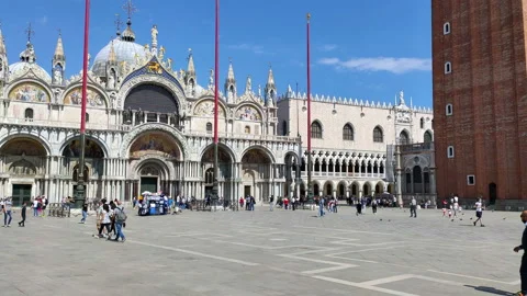 Tourists start visiting St. Mark's Square again after the coronavirus pandemic Stock Footage 132292435