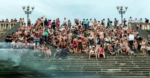 Tourists on the steps Stock Footage 74142580