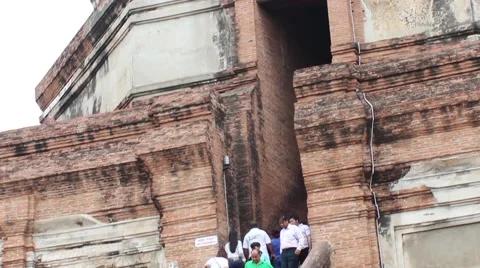 Tourists on the stone steps of the ancient Buddhist buildings Stock Footage 56505744