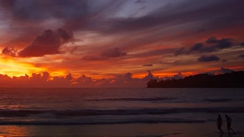 Tourists Strolling on Tropical Beach at Sunset Vídeos de archivo 85459875
