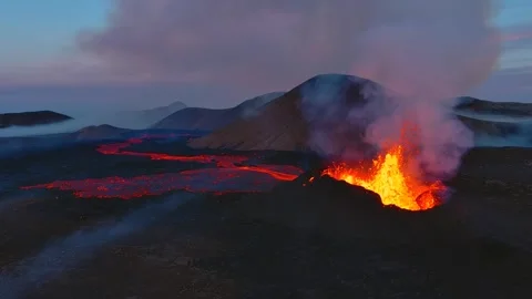 Tourists Taking Risks by the Volcanic Eruption at Litli Hrútur  in Iceland Stock Footage 246485249