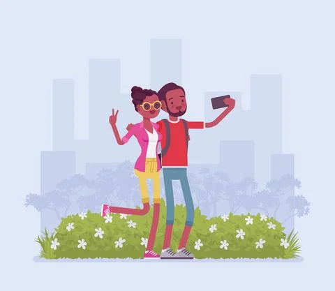 Tourists taking selfie Stock Illustration