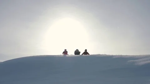Tourists teamwork, climbing the mountain, helping each other, reaching the top Stock Footage 103147332