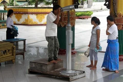 Tourists with telescope Stock Photos