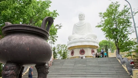 Tourists Time laps in front of  Nha Trang Buddhist Temple Long Son monastery Stock Footage 79256608