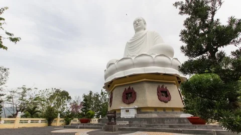 Tourists Time laps in front of Vietnam Buddhist Temple Long Son Buddhist. Stock Footage 80936752