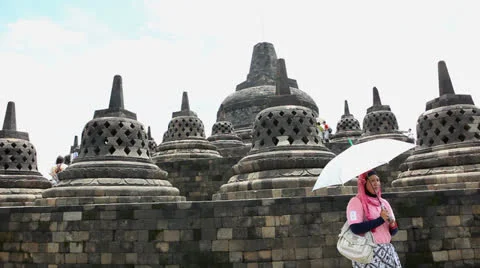 Tourists on the top of Borobudur. Stock Footage 24456596