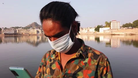 Tourists toruism taking precations during coronavirus pandemic in Pushkar Stock Footage 145192515