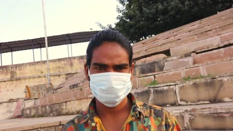 Tourists toruism taking precations during coronavirus pandemic in Pushkar Stock Footage 145192685