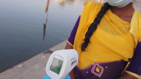 Tourists toruism taking precations during coronavirus pandemic in Pushkar Stock Footage 145192742