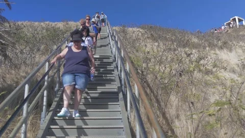 Tourists On Trail In Diamond Head State Monument, Honolulu, Hawaii Stock Footage 154181338