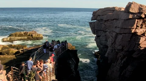 Tourists viewing Thunder Hole in Acadia Stock Footage 49704530
