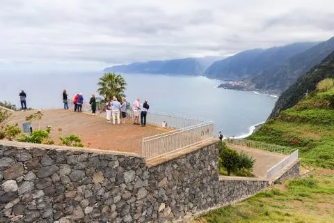 Tourists on the viewpoint of Eira da Achada in Madeira Stock Photos
