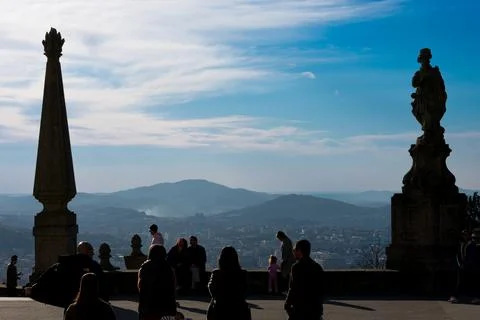 Tourists in a viewpoint Stock Photos