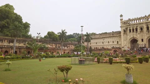 Tourists visit Bara Imambara, also known as Asfi Mosque. Stock Footage 161190542