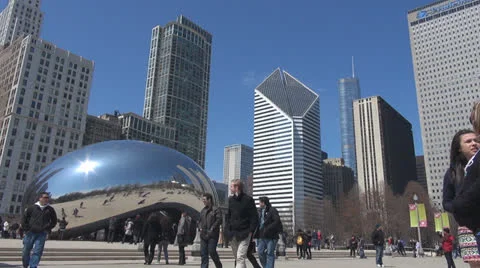 Tourists visit Cloud Gate by day, The Bean, Chicago, Illinois, USA Stock Footage 24422095