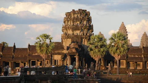 Tourists visit Main Temple Angkor Wat Temple Cambodia Stock Footage 52804635