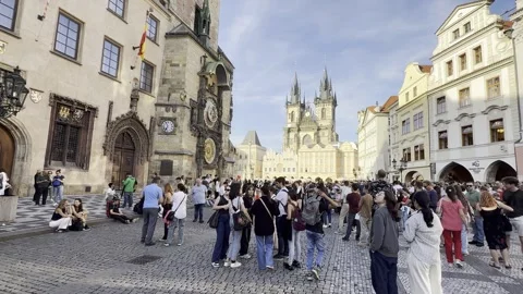 Tourists visit old town square prague Stock Footage 341293285