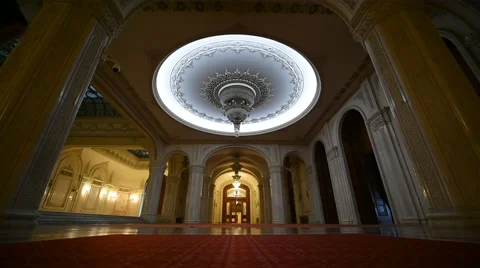 Tourists visit the Palace of Parliament in Bucharest 스톡 동영상 62710341