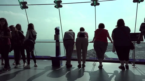 Tourists visit spinnaker tower building, portsmouth, england Stock Footage 43720977