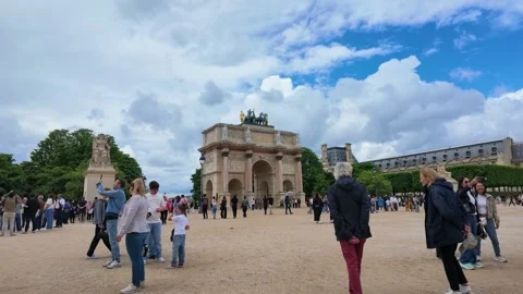 Tourists Visiting Arc de Triomphe du Carrousel in Paris Stock Footage 345477129